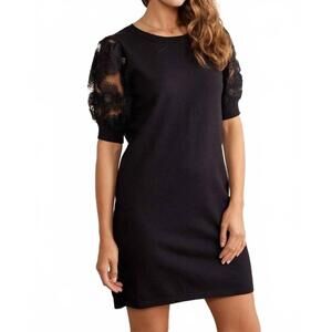 NEW IN FEBRUARY floral mesh sleeve sweater dress in black